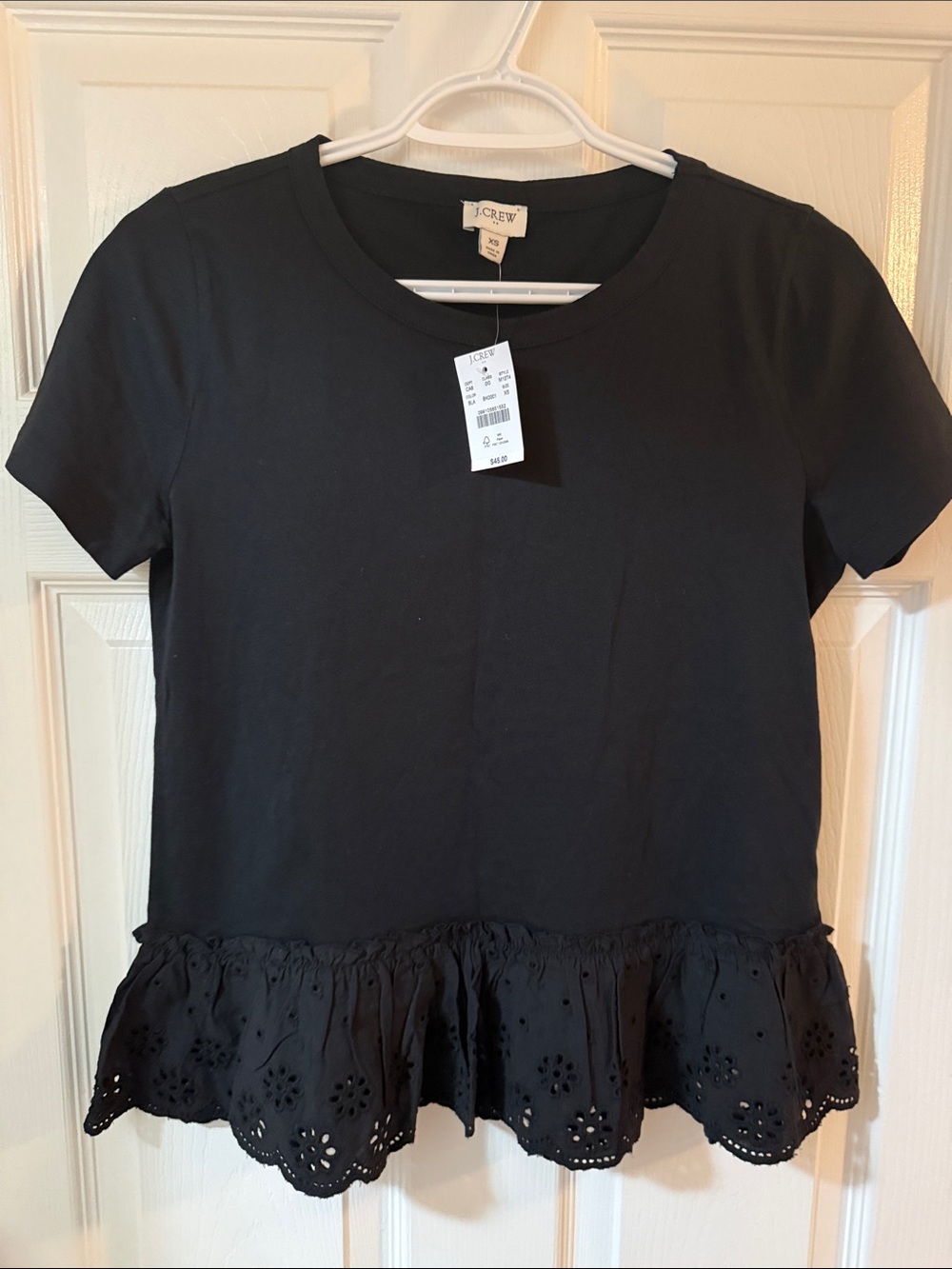 J. Crew Black Short-Sleeve Eyelet Peplum Tee